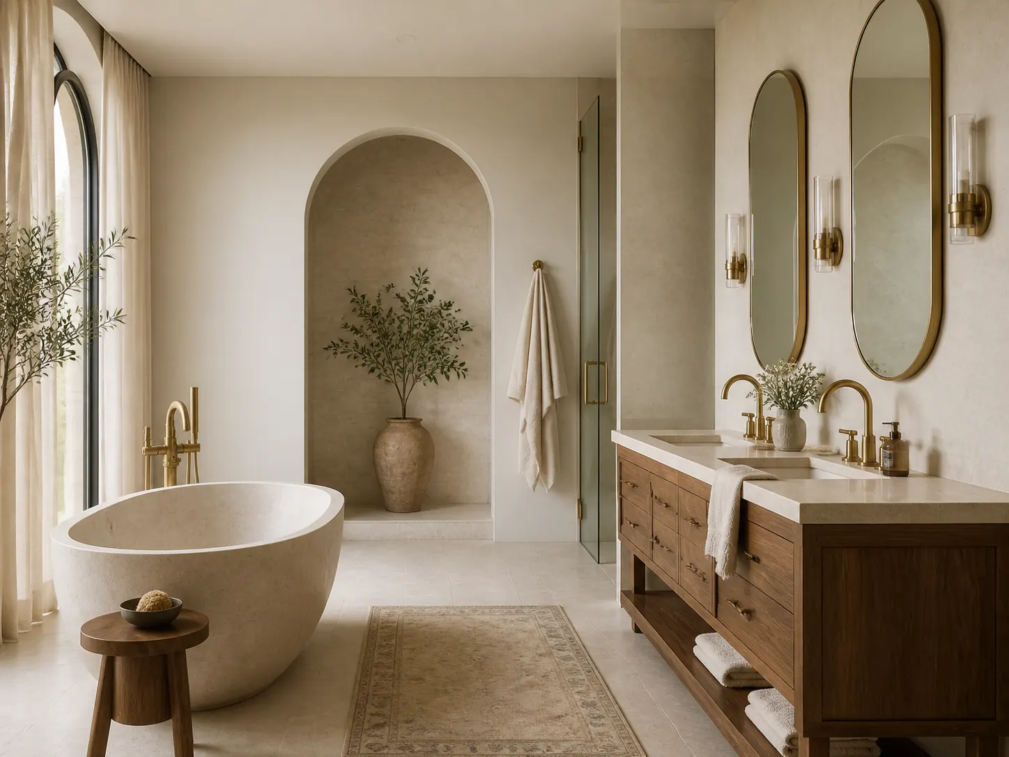 Luxury bathroom with freestanding bathtub