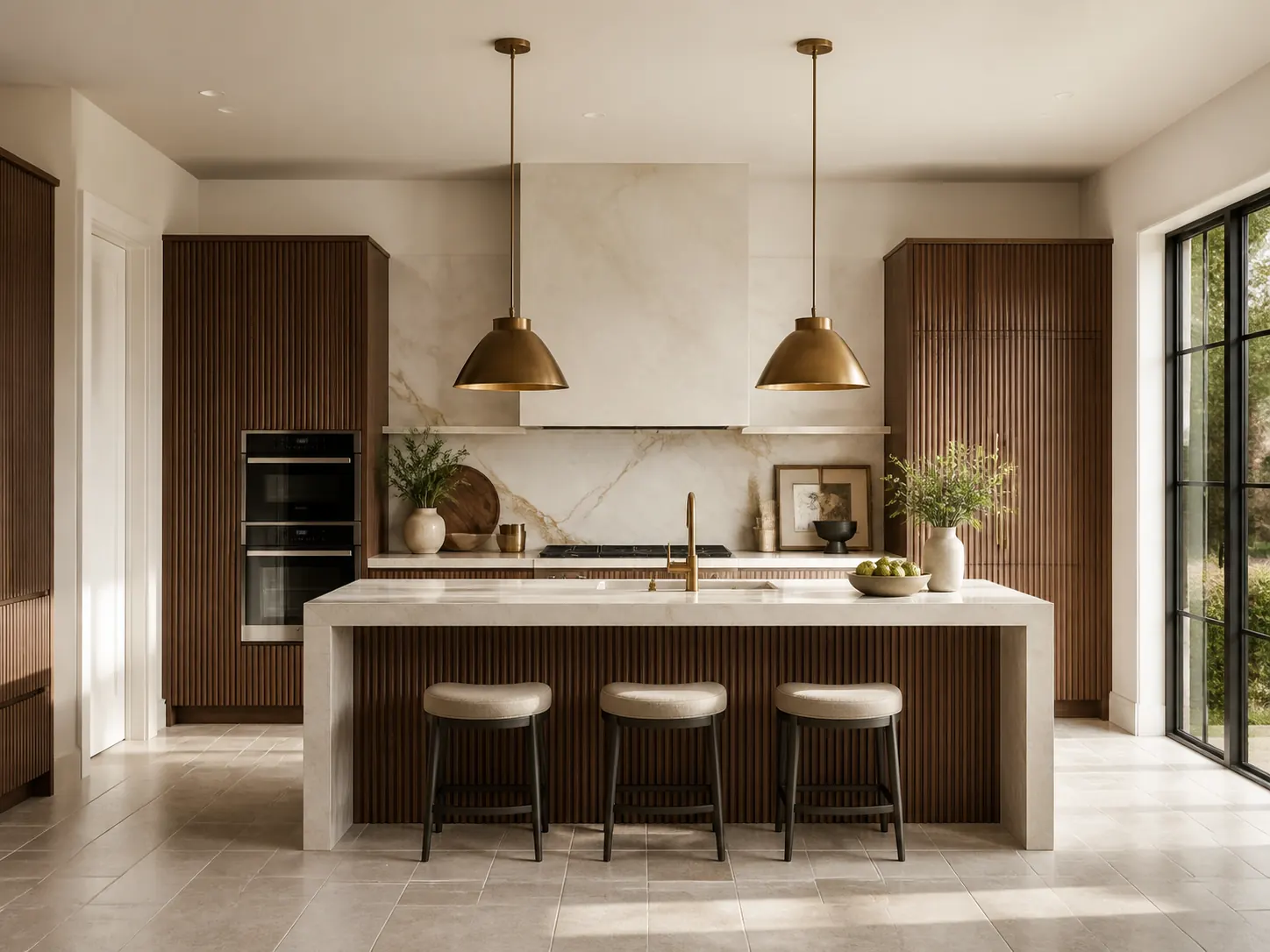 Luxury modern kitchen with stone island