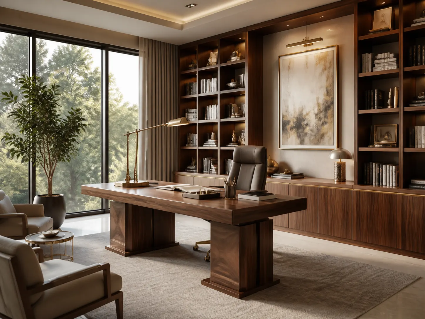 Executive home office with integrated library