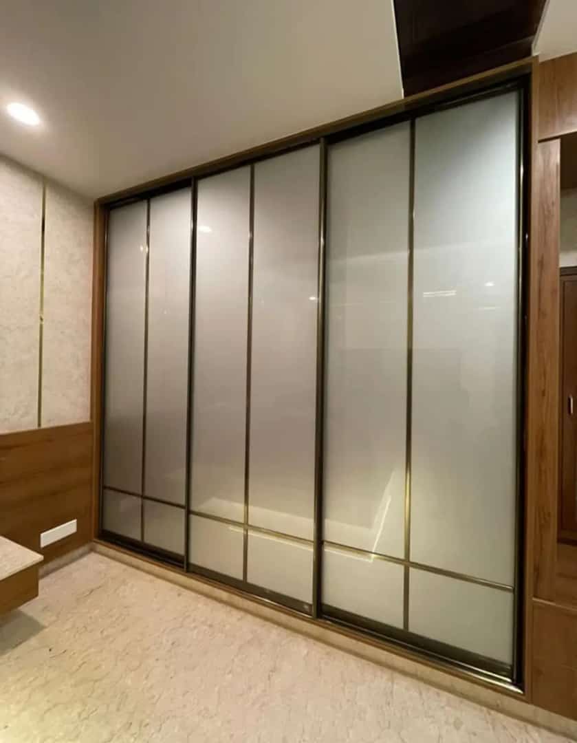 Designer glass and timber wardrobe