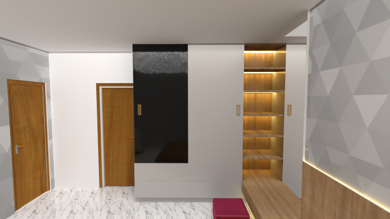 Designer glass and timber wardrobe